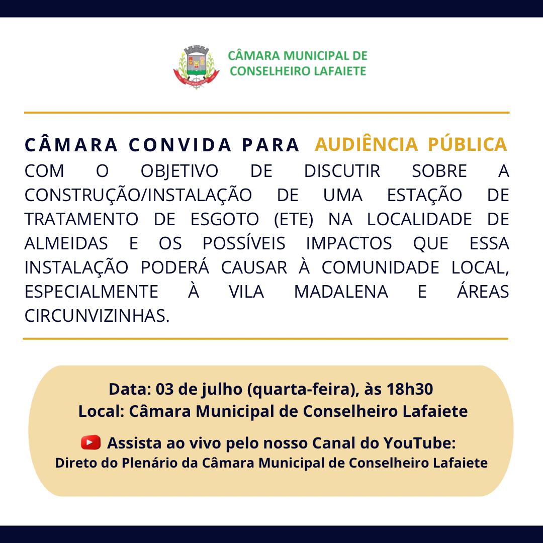 CÂMARA CONVIDA PARA AUDIÊNCIA PÚBLICA