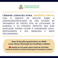CÂMARA CONVIDA PARA AUDIÊNCIA PÚBLICA