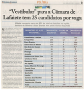 “VESTIBULAR” para a Câmara de Lafaiete tem 25 candidatos por vaga.Jornal Correio da Cidade, Conselheiro Lafaiete, ed. 1546, 10 de out de 2020, Caderno Política, p. 3