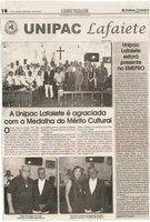 A Unipac Lafaiete é agraciada com a Medalha do Mérito Cultural. Jornal Correio da Cidade, Conselheiro Lafaiete, 22 abr. 2017 a 28 abr. 2017, 1366ª ed., Caderno Comunidade,p. 18.