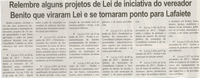Relembre alguns projetos de Lei de iniciativa do Vereador Benito que viraram Lei e se tornaram ponto para Lafaiete. Correio de Minas, Conselheiro Lafaiete, 20 dez. 2013, p. 8.