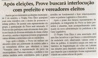 Após eleições, Prove  buscará interlocução com prefeito e vereadores eleitos. Jornal Correio da Cidade, Conselheiro Lafaiete, 30 set. a 07 out. 2016, 1337ª ed. , Caderno Política, p. 6.