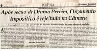 Após recuo de Divino Pereira, Orçamento Impositivo é rejeitado na Câmara. Jornal Correio da Cidade, Conselheiro Lafaiete, 03 mar. 2018 a 09 mar. 2018, 1411ª ed., Caderno Política, p 06.