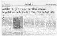 Asfalto chega à rua Arthur Bernardes e impulsiona mobilidade e comércio no São João. Jornal Correio da Cidade, Conselheiro Lafaiete, 24 a 30 jan. 2026, 1812ª ed., Política, p. 4.