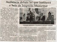 Audiência debate lei que instituirá o Selo de Inspeção Municipal. Jornal Correio da Cidade, Conselheiro Lafaiete, 05 a 11 mar., 1307ª ed. , Caderno. Especial, p. D1.