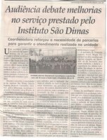 Audiência debate melhorias no serviço prestado pelo Instituto São Dimas. Jornal Correio da Cidade, Conselheiro Lafaiete ,26 mai. 2018 a 01 jun. 2018, 1423ª ed., Caderno Saúde, p. 35.