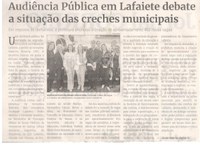 Audiência Pública em Lafaiete debate a situação das creches municipais. Jornal Correio da Cidade, Conselheiro Lafaiete, 13 a 19 de jul. 2024, 1739ª ed., Política, p. 2.