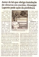 Autor de lei que obriga instalação de câmeras em escolas, Giuseppe Laporte pede ação da prefeitura. Jornal Correio da Cidade, Conselheiro Lafaiete de 15 a 21 de abr. de 2023, 1675ª ed. Caderno Política, p. 4.