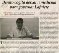 Benito cogita deixar a medicina para governar Lafaiete. Jornal Correio da Cidade, Conselheiro Lafaiete, 23 a 29 jan. 2016, 1301ª ed., Caderno Política, p. 4.