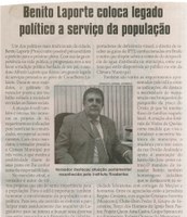 Benito Laporte coloca legado político a serviço da população. Jornal Correio da Cidade, Conselheiro Lafaiete,  09 a 15 de jan. 2016, 1299ª ed., Caderno Política, p. 4.