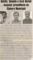 Benito, Toninho e Zezé devem disputar presidência da Câmara Municipal. Jornal Correio da Cidade, Conselheiro Lafaiete, 03 nov. 2012, [s.p.].