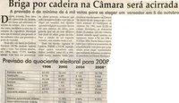 Briga por cadeira na Câmara será acirrada a previsão é de no mínimo 6 mil votos para se eleger um vereador em 5 de outubro. Jornal Correio da Cidade, Conselheiro Lafaiete, 24 mai. 2008, p. 02.