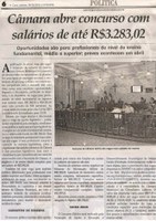 Câmara abre concurso com salários de até R$3.283,02. Jornal Correio da Cidade, Conselheiro Lafaiete, 08 dez. 2018 a 14 dez. 2018, 1451ª ed., Caderno Política, p. 6.