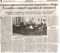 Câmara aprova Orçamento Impositivo e obriga Executivo a cumprir sugestões de vereadores. Jornal Correio da Cidade, Conselheiro Lafaiete, 30 dez. 2017 a 05 jan. 2018, 1402ª ed., Caderno Política, p 04.