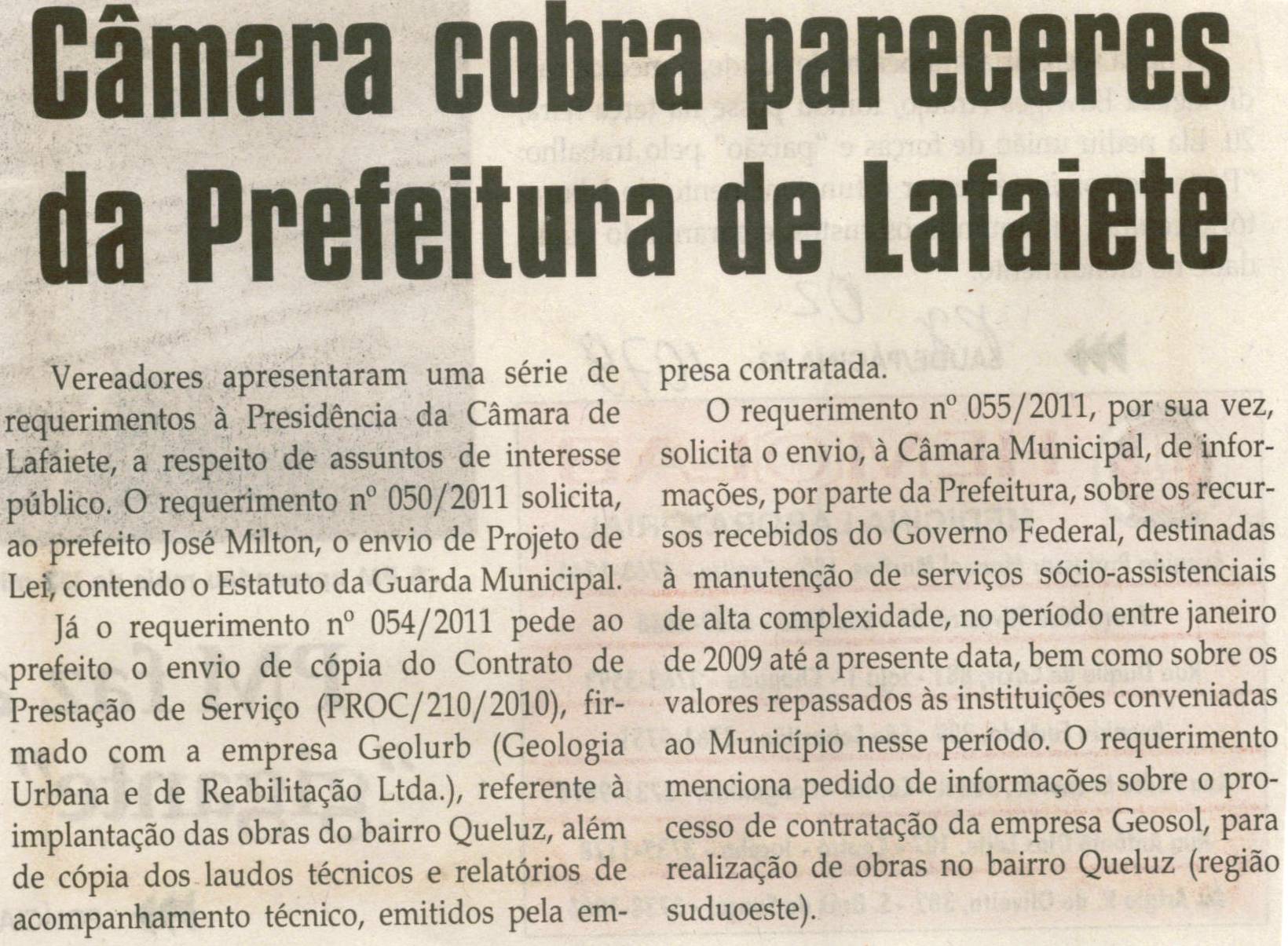 Câmara aprova projeto de identificação de profissionais da saúde. Jornal Correio da Cidade, Conselheiro Lafaiete, 05 mar. 2011, p. 02.