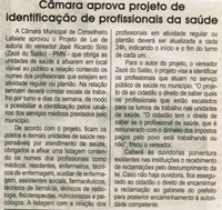 Câmara aprova projeto de identificação de profissionais da saúde. Jornal Correio da Cidade, Conselheiro Lafaiete, 05 mar 2011, p. 02.