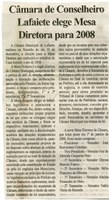 Câmara de Conselheiro Lafaiete elege Mesa Diretora para 2008. Folha Livre, 29 dez. 2007, 352ª ed. p.4. 