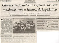 Câmara de Conselheiro Lafaiete mobiliza estudantes com a Semana do Legislativo. Jornal Correio da Cidade, 05 out. 2018. 1442ª ed., Caderno Comunidade, p. 19.