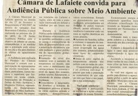 Câmara de Lafaiete convida para Audiência Pública sobre Meio Ambiente. Correio de Minas, Conselheiro Lafaiete, 14 abr. 2007, 157ª ed., p. 02.