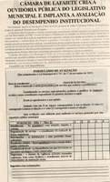 Câmara de Lafaiete cria a Ouvidoria Pública do Legislativo Municipal e implanta a Avaliação do  Desempenho Institucional. Jornal Nova Gazeta,  Conselheiro Lafaiete, 08 nov. 2008, 538ª ed.,p. 18