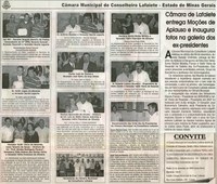 Câmara de Lafaiete entrega Moções de Aplauso e inaugura fotos na galeria dos ex-presidentes. Jornal Correio da Cidade, 13 dez. 2008, p. 55.