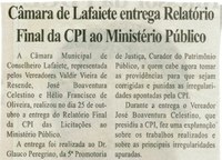  Câmara de Lafaiete entrega Relatório Final da CPI ao Ministério Público. Folha Livre, Conselheiro Lafaiete, 26 out. 2007, 343ª ed., p. 02.