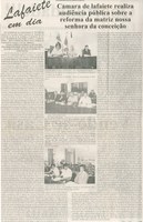 Câmara de Lafaiete realiza audiência pública sobre a reforma da matriz nossa senhora da conceição. Jornal O Dossiê, Conselheiro Lafaiete, 05 set. 2008, 198ª ed. p. 03