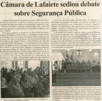 Câmara de Lafaiete sediou debate sobre Segurança Pública. Jornal Nova Gazeta, Conselheiro Lafaiete, 10 nov. 2007, 487ª ed., p. 23.