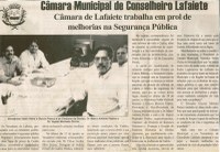  Câmara de Lafaiete trabalha em prol de melhorias na Segurança Pública. Folha Livre, Conselheiro Lafaiete, 27 jan. 2007, 307ª ed., p. 09.