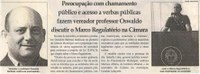 Preocupação com chamamento público e acesso a verbas públicas fazem vereador professor Oswaldo discutir o Marco Regulatório na Câmara. Jornal Correio da Cidade, 27 out. 2018 a 02 nov. 2018. 1445ª ed., Caderno Política, p. 6.