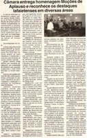 Câmara entrega homenagem Moções de Aplauso e reconhece os destaques lafaietenses em diversas áreas. Jornal Expressão Regional, Conselheiro Lafaiete, 15 jul. 2017 a 21 jul. 2017, 481Xª ed., Caderno Cultura e Lazer,p.5.