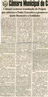 Câmara esclarece tramitação do Projeto que autoriza o Poder Executivo a promover ajuda financeira a Entidades. Folha Livre, Conselheiro Lafaiete, 29 set. 2007, 340ª ed., p. 02
