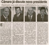 Câmara já discute novo presidente: disputa pelo cargo pode polarizar  o PT e o prefeito Ivar Cerqueira. Correio de Minas, Conselheiro Lafaiete, 01 jun. 2013, p. 03.