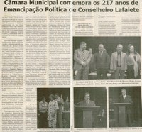 Câmara Municipal comemora os 217 anos de Emncipação Política de Conselheiro Lafaiete. Jornal Nova Gazeta, Conselheiro Lafaiete, 22 set. 2007, 480ª ed., p.15.