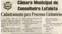 Câmara Municipal de Conselheiro Lafaiete Cadastramento para processos Licitatórios. Folha Livre, Conselheiro Lafaiete, 26 jan. 2008, 355ª ed., p. 02. 