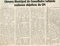 Câmara Municipal de Conselheiro Lafaiete esclarece objetivos da CPI. Jornal O Dossiê, Conselheiro Lafaiete, 10 nov. 2007, 177ª ed., p. 13.