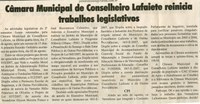 Câmara Municipal de Conselheiro Lafaiete reinicia trabalhos legislativos. Jornal O Dossiê, Conselheiro Lafaiete, 4 ago. 2007, 164ª ed., p.13.