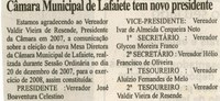 Câmara Municipal de Lafaiete tem novo presidente. Folha Livre, Conselheiro Lafaiete, 19 jan. 2008, p. 08.