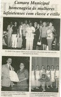Câmara Municipal homenageia as mulheres lafaietenses com classe e estilo. Jornal O Dossiê, Conselheiro lafaiete, 18 mar. a 01 abr., 19ª ed., Especial, p. 07.