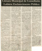Câmara Municpal de Conselheiro Lafaiete Esclarecimento Público. Jornal Nova Gazeta, Conselheiro Lafaiete, 05 abr. 2007, 461ª ed., p. 03