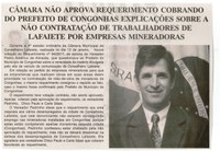Câmara não aprova requerimento cobrando prefeito de Congonhas explicações sobre a não contratação de trabalhadores de Lafaiete por empresas mineradoras. Jornal Nova Gazeta, Conselheiro Lafaiete. 22 jan. 2017 a 27 jan. 2017, 901ª ed, ano xxx, p. 11 CG.