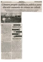 Câmara propõe audiência pública para discutir aumento de crimes na cidade. Jornal Correio da Cidade, Conselheiro Lafaiete, 28 jan. 2017 a 03 fev. 2017, 1354ª ed. Caderno Político, p. 4.