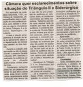 Câmara quer esclarecimentos sobre situação do Triângulo II e Siderúrgico. Jornal Expressão Regional, Conselheiro Lafaiete. 22 jan. 2017 a 28 jan. 2017, 459xªed., p. 5.