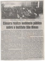 Câmara realiza audiência pública sobre o Instituto São Dimas. Jornal Correio da Cidade, Conselheiro Lafaiete ,26 mai. 2018 a 01 jun. 2018, 1423ª ed., Caderno Política, p. 6.