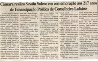 Câmara realiza Sessão Solene em comemoração aos 217 anos de Emancipação Política de Conselheiro Lafaiete. Folha Livre, Conselheiro Lafaiete, 08 set. 2007, 337ª ed., p. 02.