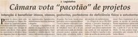 Câmara  vota "pacotão" de projetos intenção idosos  é beneficiar idosos, obesos, gestantes, portadores de deficiência física  e estudantes. Jornal Correio da Cidade, Conselheiro Lafaiete, 08 mai. 2010, p. 4.