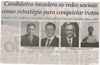 Candidatos invadem as redes sociais como estratégia para conquistar votos: Facebook, Twitter e páginas da web ajudam na divulgação das campanhas e fomentam debate político. Jornal Correio da Cidade, Conselheiro Lafaiete, 20 set. 2014, p. 6.