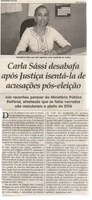 Carla Sássi desabafa após Justiça isentá-la de acusações pós-eleição. Jornal Correio da Cidade, Conselheiro Lafaiete, 15 abr. 2017 a 21 abr. 2017, 1365ª ed., Caderno Política,p. 6.