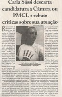 CARLA Sássi descarta candidatura à Câmara ou PMCL e rebate críticas sobre sua atuação. Jornal Correio da Cidade, Conselheiro Lafaiete, 26 set. 2020, ed. 1543,  Caderno Política, p. 6