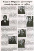 Cerca de 400 pessoas aguardam por cirurgia de catarata em Lafaiete. Jornal Nova Gazeta, Conselheiro Lafaiete, 31 ago. 2013 a 06 set. 2013, p. 08.